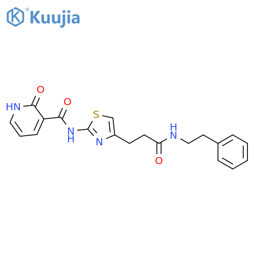 2-oxo-N-(4-{2-[(2-phenylethyl)carbamoyl]ethyl}-1,3-thiazol-2-yl)-1,2-dihydropyridine-3-carboxamide structure