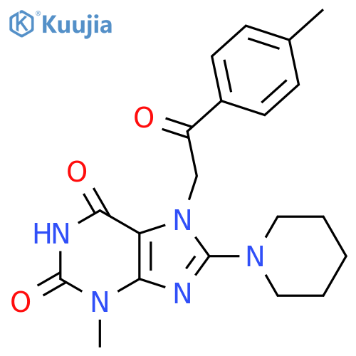 3-methyl-7-[2-(4-methylphenyl)-2-oxoethyl]-8-(piperidin-1-yl)-2,3,6,7-tetrahydro-1H-purine-2,6-dione structure