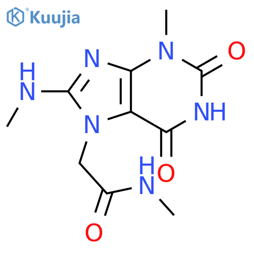 N-methyl-2-[3-methyl-8-(methylamino)-2,6-dioxo-2,3,6,7-tetrahydro-1H-purin-7-yl]acetamide structure