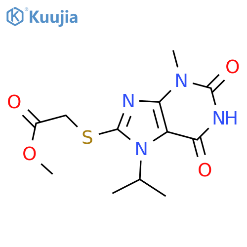 methyl 2-{[3-methyl-2,6-dioxo-7-(propan-2-yl)-2,3,6,7-tetrahydro-1H-purin-8-yl]sulfanyl}acetate structure