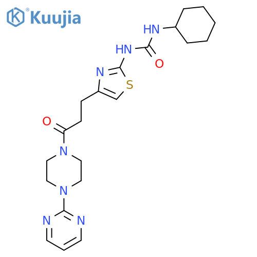 1-cyclohexyl-3-(4-{3-oxo-3-[4-(pyrimidin-2-yl)piperazin-1-yl]propyl}-1,3-thiazol-2-yl)urea structure