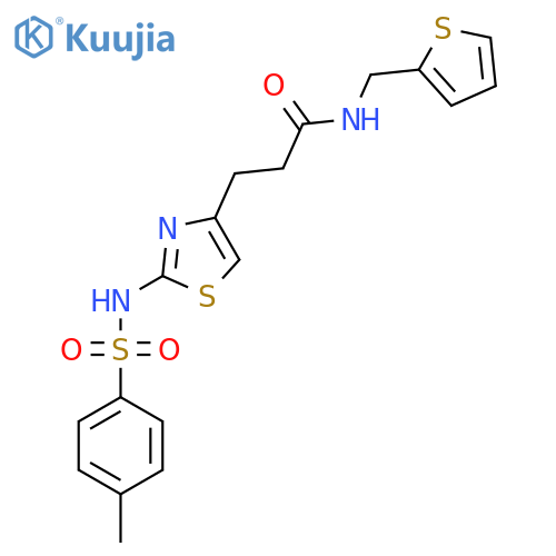 3-[2-(4-methylbenzenesulfonamido)-1,3-thiazol-4-yl]-N-[(thiophen-2-yl)methyl]propanamide structure
