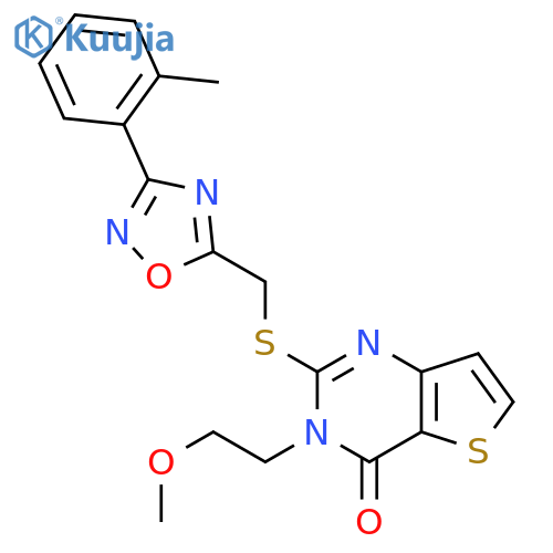 3-(2-methoxyethyl)-2-({[3-(2-methylphenyl)-1,2,4-oxadiazol-5-yl]methyl}sulfanyl)-3H,4H-thieno[3,2-d]pyrimidin-4-one structure