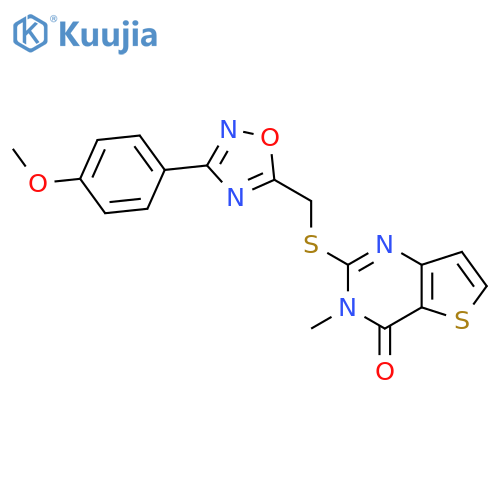 2-({[3-(4-methoxyphenyl)-1,2,4-oxadiazol-5-yl]methyl}sulfanyl)-3-methyl-3H,4H-thieno[3,2-d]pyrimidin-4-one structure