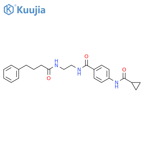 N-(4-{[2-(4-phenylbutanamido)ethyl]carbamoyl}phenyl)cyclopropanecarboxamide structure