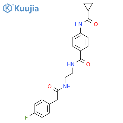 N-[4-({2-[2-(4-fluorophenyl)acetamido]ethyl}carbamoyl)phenyl]cyclopropanecarboxamide structure