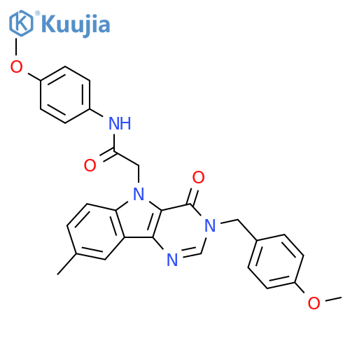 N-(4-methoxyphenyl)-2-{3-[(4-methoxyphenyl)methyl]-8-methyl-4-oxo-3H,4H,5H-pyrimido[5,4-b]indol-5-yl}acetamide structure