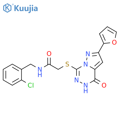 N-[(2-chlorophenyl)methyl]-2-{[2-(furan-2-yl)-4-oxo-4H,5H-pyrazolo[1,5-d][1,2,4]triazin-7-yl]sulfanyl}acetamide structure