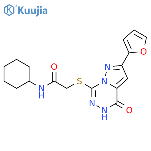 N-cyclohexyl-2-{[2-(furan-2-yl)-4-oxo-4H,5H-pyrazolo[1,5-d][1,2,4]triazin-7-yl]sulfanyl}acetamide structure