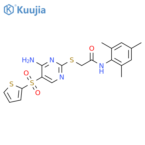 2-{[4-amino-5-(thiophene-2-sulfonyl)pyrimidin-2-yl]sulfanyl}-N-(2,4,6-trimethylphenyl)acetamide structure