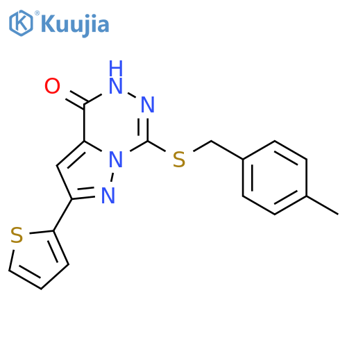 7-{[(4-methylphenyl)methyl]sulfanyl}-2-(thiophen-2-yl)-4H,5H-pyrazolo[1,5-d][1,2,4]triazin-4-one structure