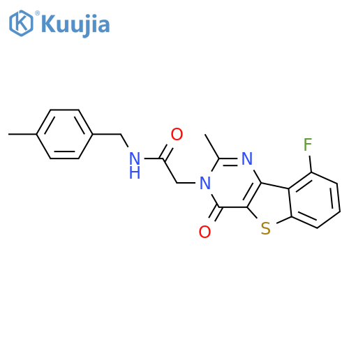 2-{13-fluoro-4-methyl-6-oxo-8-thia-3,5-diazatricyclo[7.4.0.0^{2,7}]trideca-1(13),2(7),3,9,11-pentaen-5-yl}-N-[(4-methylphenyl)methyl]acetamide structure