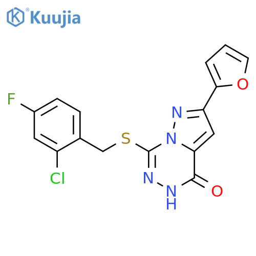 7-{[(2-chloro-4-fluorophenyl)methyl]sulfanyl}-2-(furan-2-yl)-4H,5H-pyrazolo[1,5-d][1,2,4]triazin-4-one structure