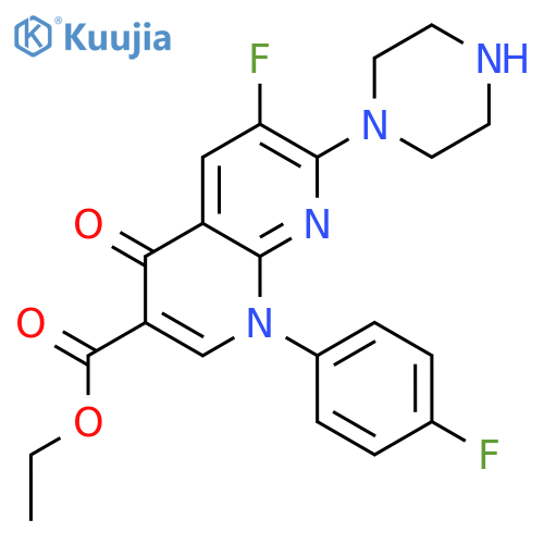 Ethyl 6-fluoro-1-(4-fluorophenyl)-4-oxo-7-piperazin-1-yl-1,8-naphthyridine-3-carboxylate structure