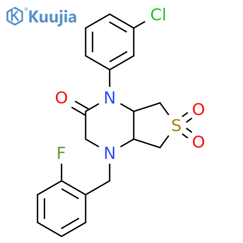 1-(3-chlorophenyl)-4-[(2-fluorophenyl)methyl]-octahydro-6lambda6-thieno[3,4-b]pyrazine-2,6,6-trione structure