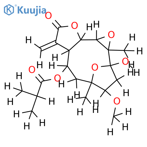 1beta-methoxy-3alpha-hydroxy-3,10beta-4,5alpha-diepoxy-8beta-isobutyroyloxy-germacra-11(13)-en-6alpha,12-olide structure