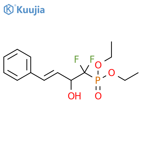 Phosphonic acid, P-[(3E)-1,1-difluoro-2-hydroxy-4-phenyl-3-buten-1-yl]-, diethyl ester structure
