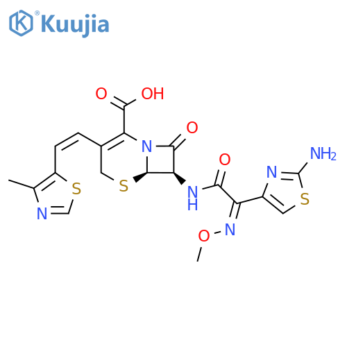 (6R,7R)-7-(2Z)-2-(2-amino-1,3-thiazol-4-yl)-2-(methoxyimino)acetamido-3-(1Z)-2-(4-methyl-1,3-thiazol-5-yl)ethenyl-8-oxo-5-thia-1-azabicyclo4.2.0oct-2-ene-2-carboxylic acid structure