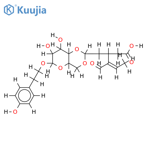 2-(4-hydroxyphenyl)ethyl 4,6-O-[(1R,4E)-3-(carboxymethyl)-4-formylhex-4-en-1-ylidene]-beta-Dglucopyranoside structure