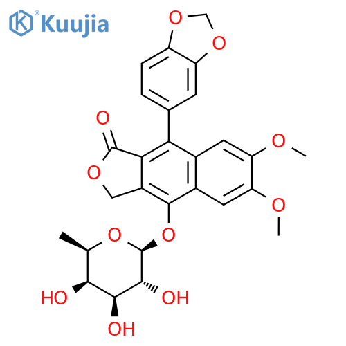 9-(1,3-dioxaindan-5-yl)-6,7-dimethoxy-4-{(2S,3R,4S,5R,6R)-3,4,5-trihydroxy-6-methyloxan-2-yloxy}-1H,3H-naphtho2,3-cfuran-1-one structure
