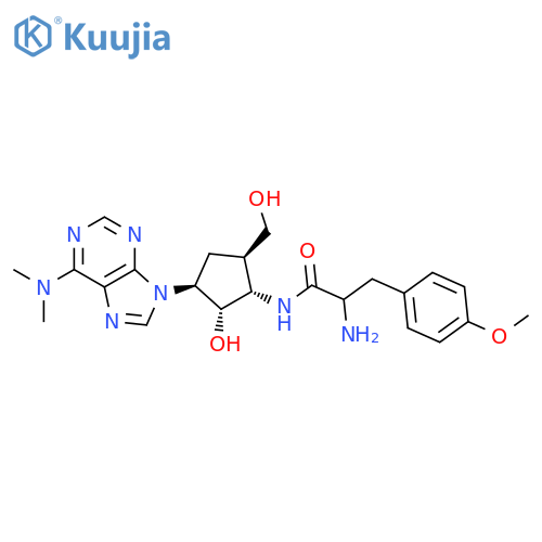 Benzenepropanamide, a-amino-N-[3-[6-(dimethylamino)-9H-purin-9-yl]-2-hydroxy-5-(hydroxymethyl)cyclopentyl]-4-methoxy-,[1S-[1a(R*),2a,3b,5b]]- (9CI) structure