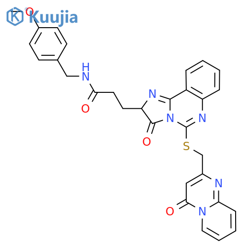 N-[(4-methoxyphenyl)methyl]-3-{3-oxo-5-[({4-oxo-4H-pyrido[1,2-a]pyrimidin-2-yl}methyl)sulfanyl]-2H,3H-imidazo[1,2-c]quinazolin-2-yl}propanamide structure