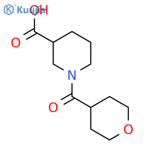 1-(Tetrahydro-2H-pyran-4-ylcarbonyl)-3-piperidinecarboxylic acid structure