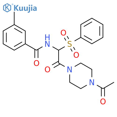 N-[2-(4-acetylpiperazin-1-yl)-1-(benzenesulfonyl)-2-oxoethyl]-3-methylbenzamide structure