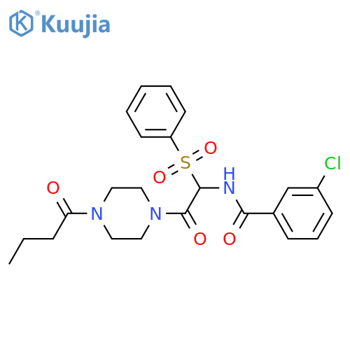 N-[1-(benzenesulfonyl)-2-(4-butanoylpiperazin-1-yl)-2-oxoethyl]-3-chlorobenzamide structure