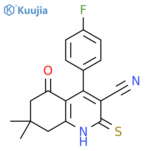 3-Quinolinecarbonitrile,4-(4-fluorophenyl)-1,2,5,6,7,8-hexahydro-7,7-dimethyl-5-oxo-2-thioxo- structure