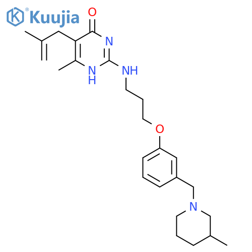 4(1H)-Pyrimidinone, 6-methyl-2-[[3-[3-[(3-methyl-1-piperidinyl)methyl]phenoxy]propyl]amino]- 5-(2-methyl-2-propenyl)- structure