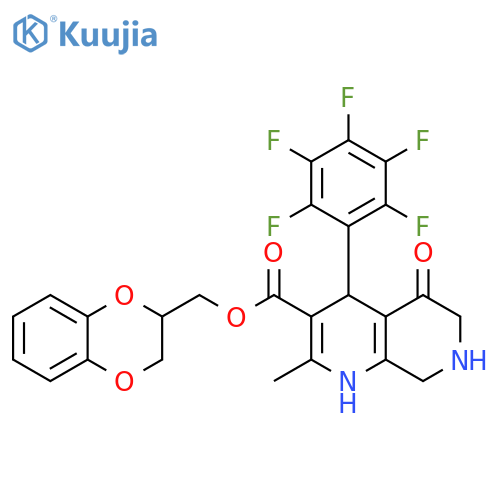 1,7-Naphthyridine-3-carboxylic acid,1,4,5,6,7,8-hexahydro-2-methyl-5-oxo-4-(pentafluorophenyl)-,(2,3-dihydro-1,4-benzodioxin-2-yl)methyl ester structure