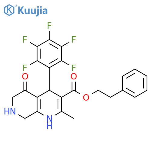 1,7-Naphthyridine-3-carboxylic acid,1,4,5,6,7,8-hexahydro-2-methyl-5-oxo-4-(pentafluorophenyl)-,2-phenylethyl ester structure
