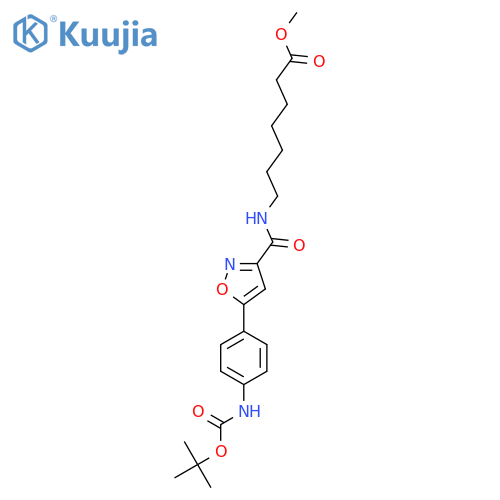 Methyl 7-(5-(4-((tert-butoxycarbonyl)amino)phenyl)isoxazole-3-carboxamido)heptanoate structure