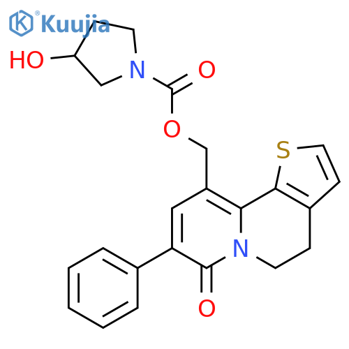 1-Pyrrolidinecarboxylic acid, 3-hydroxy-,(4,7-dihydro-7-oxo-8-phenyl-5H-thieno[2,3-a]quinolizin-10-yl)methylester structure