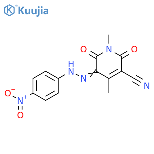 3-Pyridinecarbonitrile,1,2,5,6-tetrahydro-1,4-dimethyl-5-[(4-nitrophenyl)hydrazono]-2,6-dioxo- structure