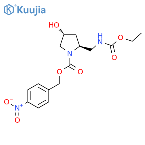 1-Pyrrolidinecarboxylic acid, 2-[[(ethoxycarbonyl)amino]methyl]-4-hydroxy-, (4-nitrophenyl)methyl ester, (2S-trans)- structure