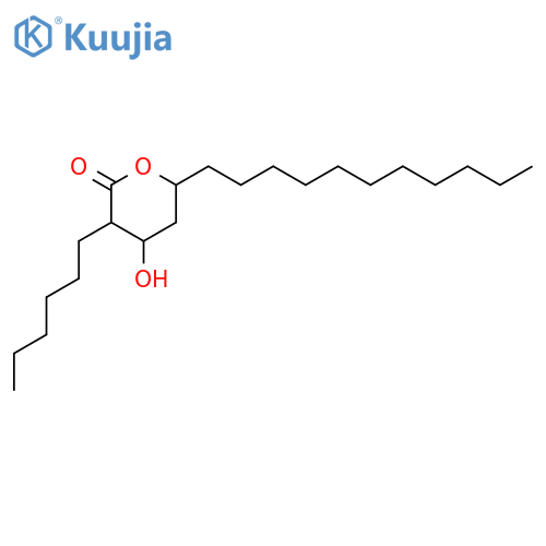 (3S,4S,6R)-3-Hexyl-4-hydroxy-6-undecyltetrahydro-2H-pyran-2-one structure