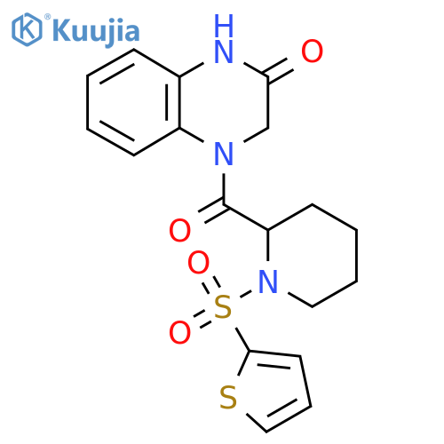 4-[1-(thiophene-2-sulfonyl)piperidine-2-carbonyl]-1,2,3,4-tetrahydroquinoxalin-2-one structure