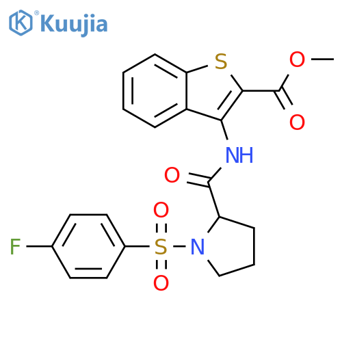 methyl 3-[1-(4-fluorobenzenesulfonyl)pyrrolidine-2-amido]-1-benzothiophene-2-carboxylate structure