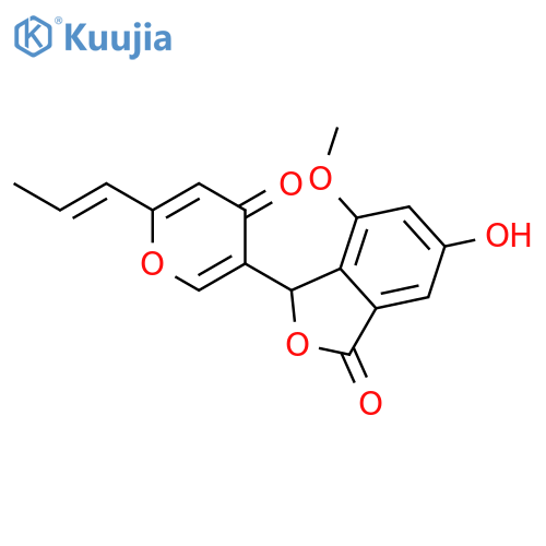 (E,3R)-4-methoxy-6-hydroxy-3-(4-oxo-6-(1-propenyl)-4H-pyran-3-yl)isobenzofuran-1(3H)-one structure