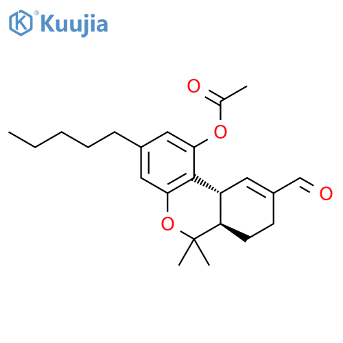 6H-Dibenzo[b,d]pyran-9-carboxaldehyde, 1-(acetyloxy)-6a,7,8,10a-tetrahydro-6,6-dimethyl-3-pentyl-, trans- structure