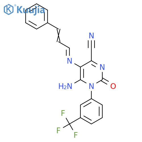 6-Amino-5-(cinnamylideneamino)-2-oxo-1-[3-(trifluoromethyl)phenyl]pyrimidine-4-carbonitrile structure