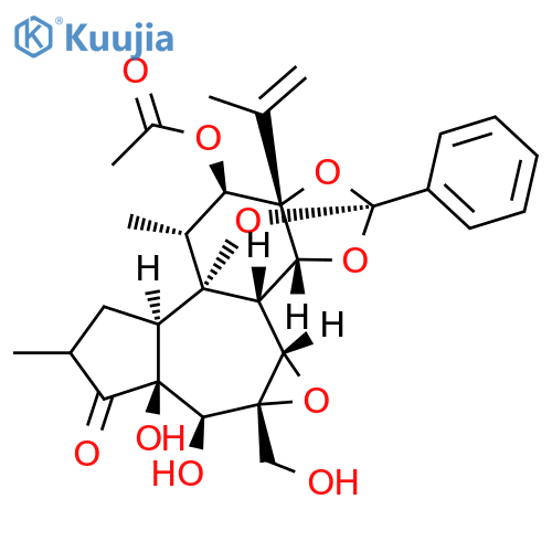 6H-2,8b-Epoxyoxireno[6,7]azuleno[5,4-e]-1,3-benzodioxol-6-one, 10-(acetyloxy)dodecahydro-5,5a-dihydroxy-4a-(hydroxymethyl)-7,9-dimethyl-10a-(1-methylethenyl)-2-phenyl-, (2S,3aR,3bS,3cS,4aR,5S,5aS,8aR,8bR,9R,10R,10aS)- structure