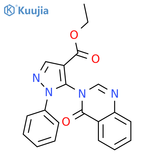 1H-Pyrazole-4-carboxylicacid, 5-(4-oxo-3(4H)-quinazolinyl)-1-phenyl-, ethyl ester structure