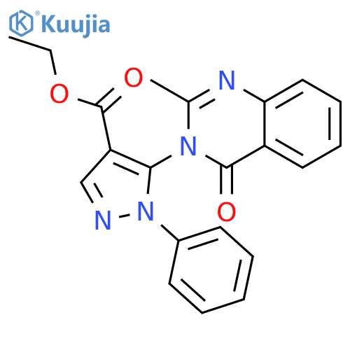 1H-Pyrazole-4-carboxylicacid, 5-(2-methyl-4-oxo-3(4H)-quinazolinyl)-1-phenyl-, ethyl ester structure