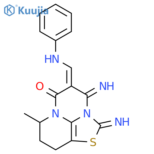 2H,5H,6H-1-Thia-2a,5a-diazaacenaphthylen-5-one, 3,4,7,8-tetrahydro-2,3-diimino-6-methyl-4-[(phenylamino)methylene]-, (Z)- structure