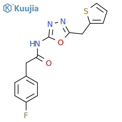 2-(4-fluorophenyl)-N-{5-[(thiophen-2-yl)methyl]-1,3,4-oxadiazol-2-yl}acetamide structure