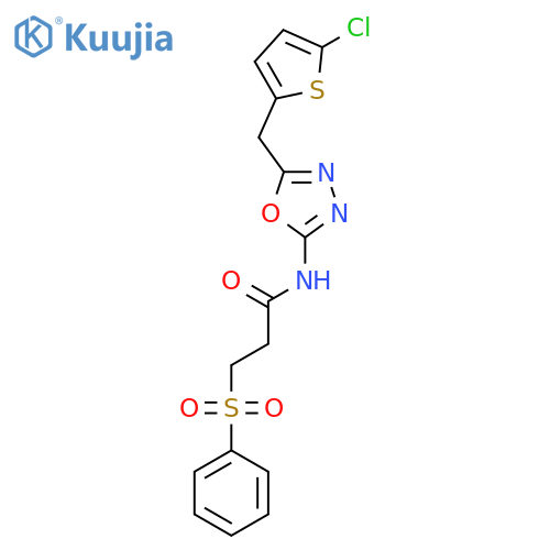 3-(benzenesulfonyl)-N-{5-[(5-chlorothiophen-2-yl)methyl]-1,3,4-oxadiazol-2-yl}propanamide structure