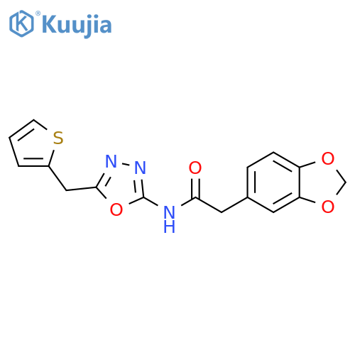 2-(2H-1,3-benzodioxol-5-yl)-N-{5-[(thiophen-2-yl)methyl]-1,3,4-oxadiazol-2-yl}acetamide structure
